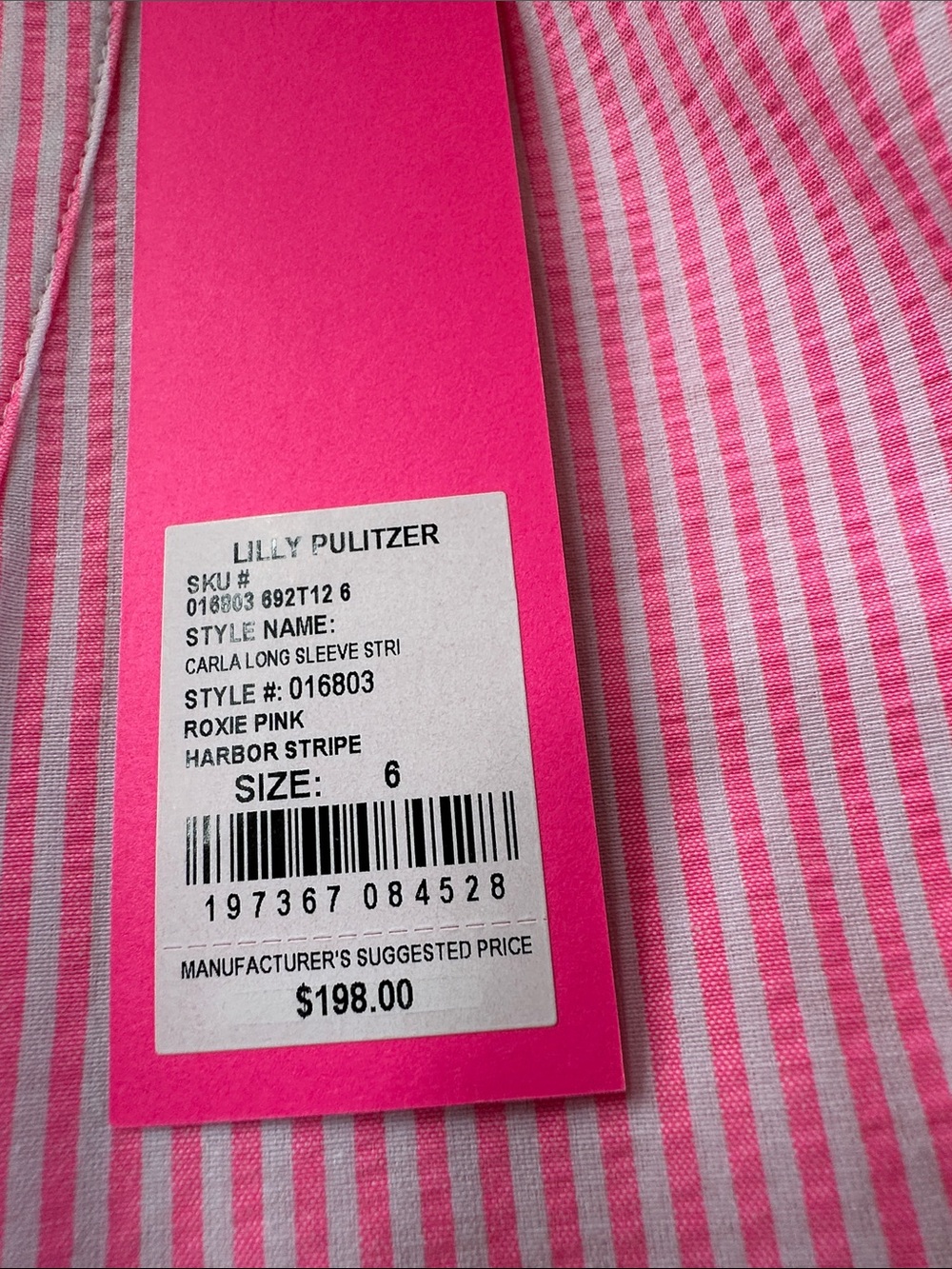 Lilly Pulitzer Carla Long Sleeve Seersucker Dress Roxie Pink Harbour Stripe Sz 6 - Picture 9 of 10